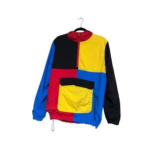 Empyre Colorblock Windbreaker Jacket Retro 90s Style Pullover Hooded Nylon